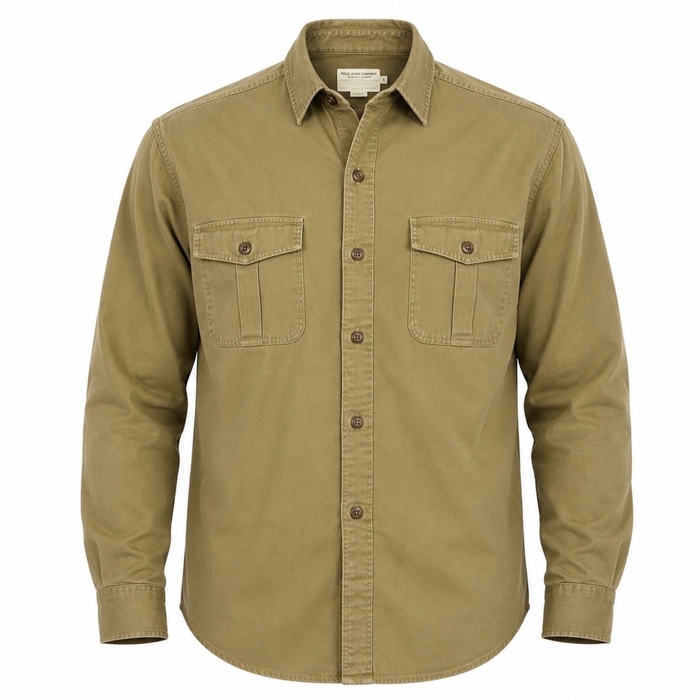 Polo Jeans Co Ralph Lauren Utility Shirt Men's XL Tan Herringbone Workwear